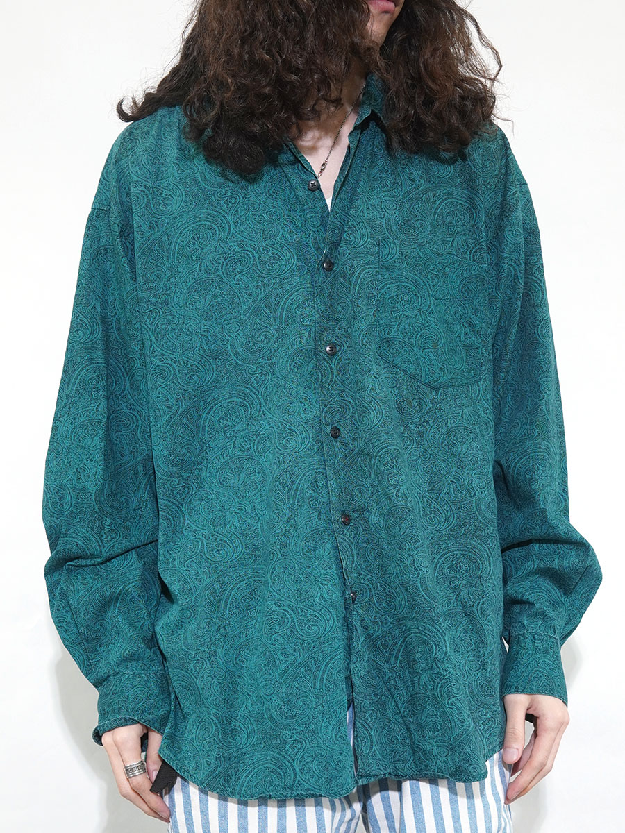 OLD GAP ペイズリー柄 ロングスリーブシャツ エメラルドグリーン