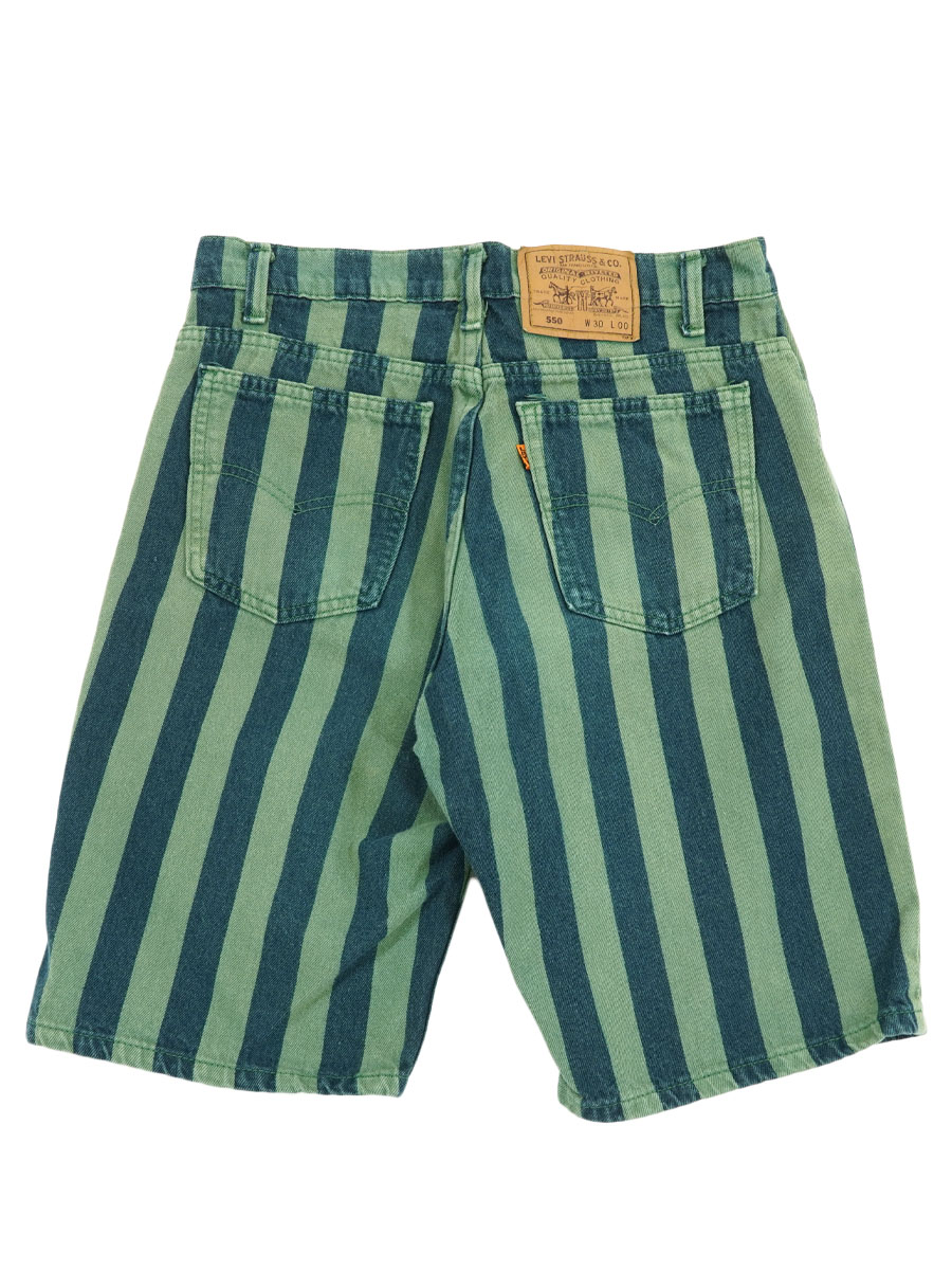 90's Levi's 550 オリジナルショーツ 緑×紺ストライプ 表記(30) USA製