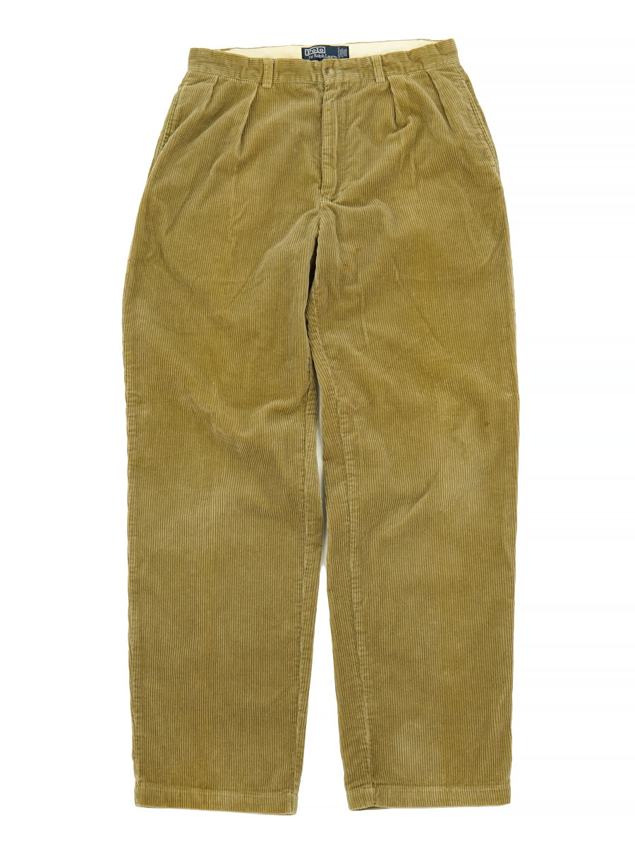 RALPH LAUREN WIDE WALE 2-TUCK CORDUROY PANTS BROWN (SIZE. W32 L32