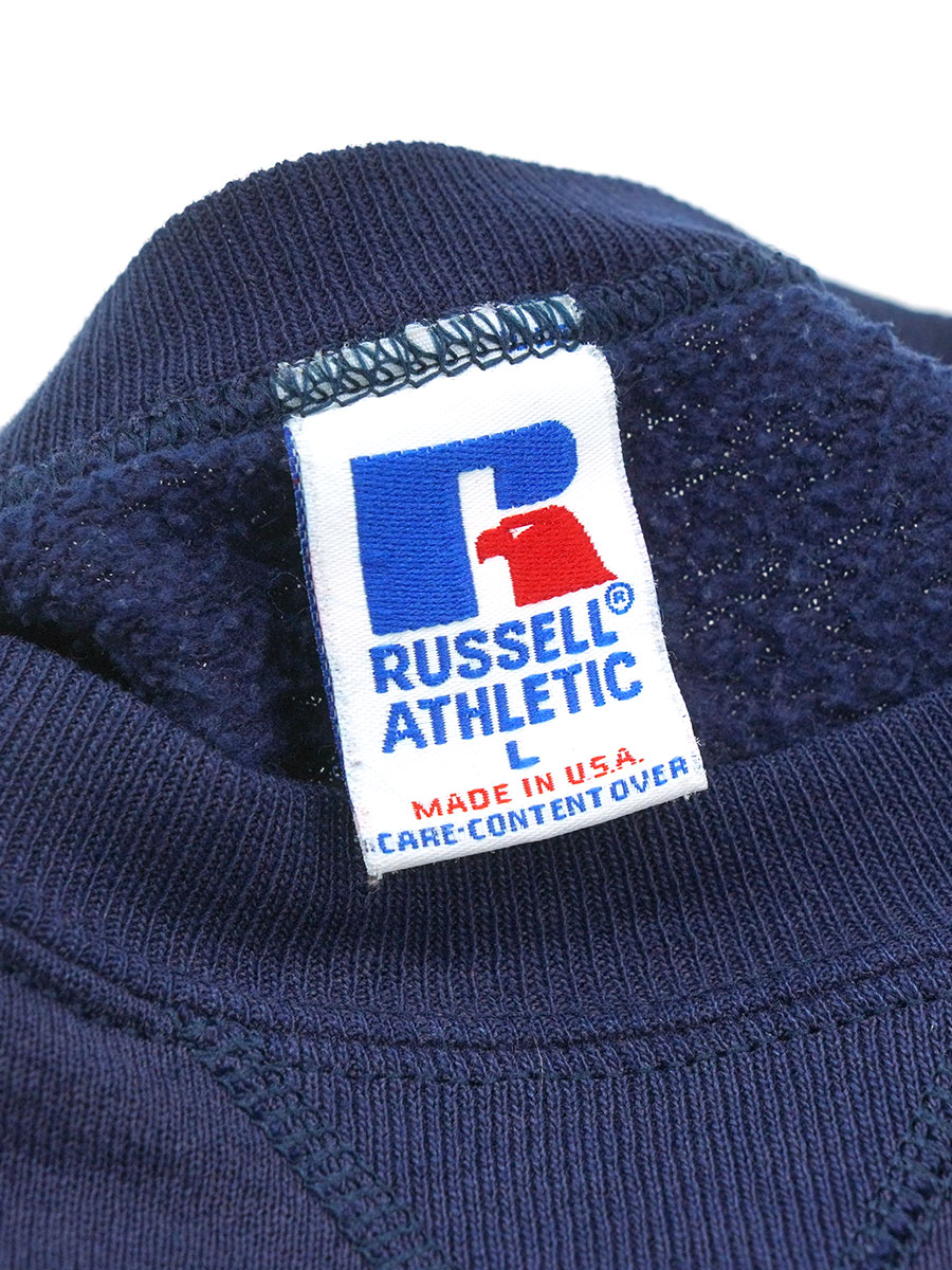 90'S RUSSELL ATHLETIC FRONT V SWEAT SHIRT PLAIN NAVY (SIZE.LARGE