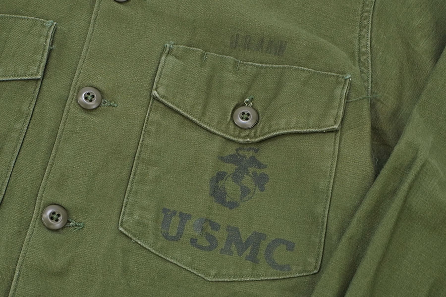 60's U.S.ARMY ''USMC'' ステンシル ユーティリティシャツ 実寸(15 1/2