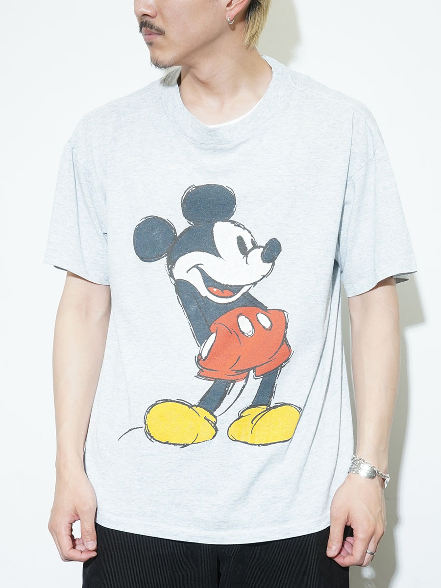 80's Disney ミッキーマウス 青霜降り Tシャツ 実寸(L位) レア