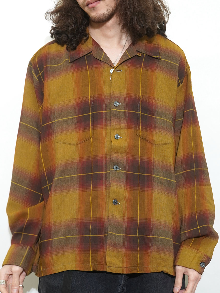 60s レーヨンシャツ　ブラック ループカラー 60's PENNEY'S TOWNCRAFT ループカラー オンブレーチェック