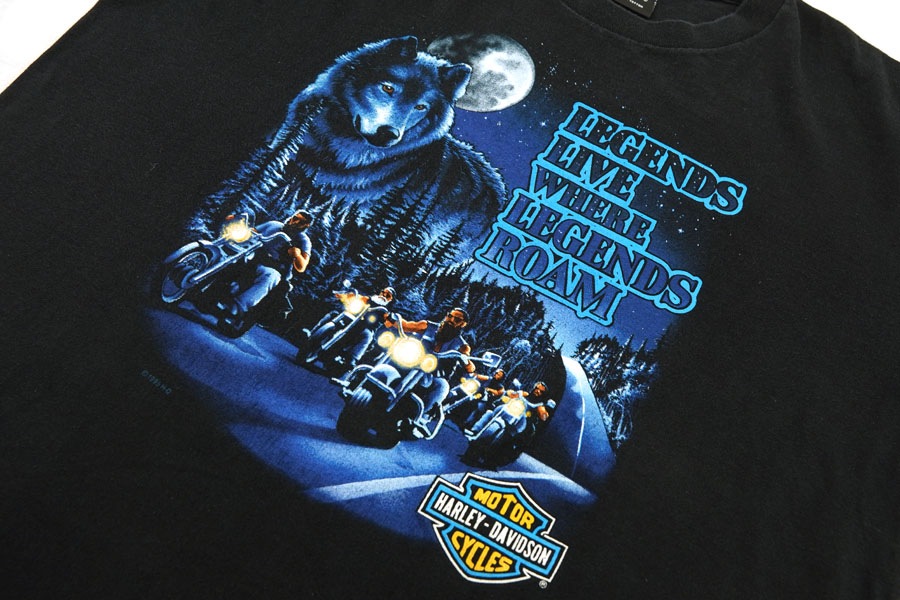 90's H-D ハーレーダヴィッドソン ウルフ 両面プリント Tシャツ