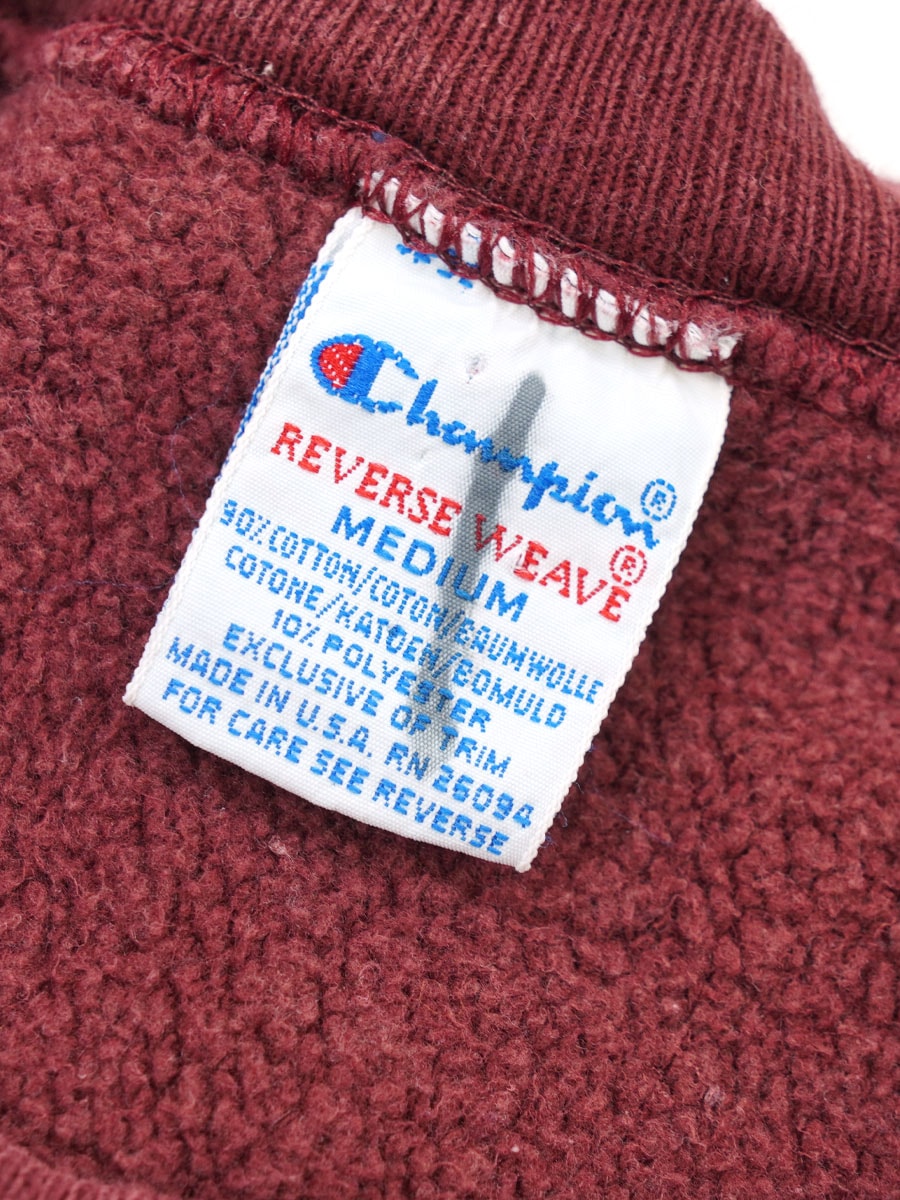90's 刺繍タグ チャンピオンRW 無地 エンジ 表記(M) 目なし USA