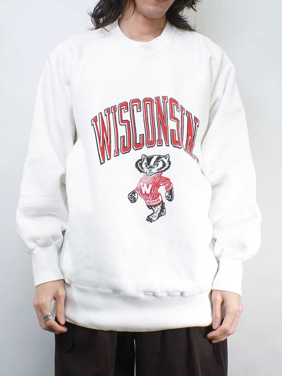 80's ''WISCONSIN'' バッキー君 RWタイプスウェット 白 表記(XL) USA製