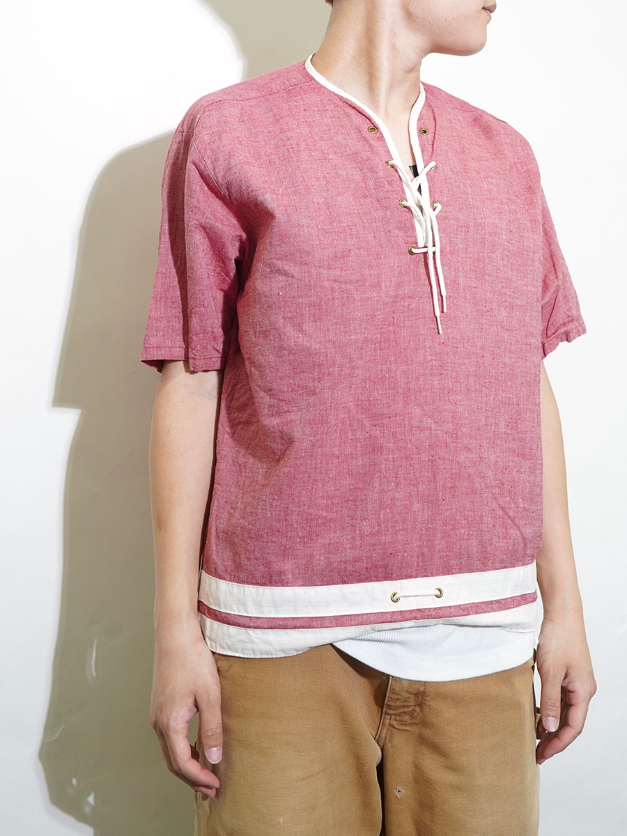 60's Recqest Club レースアップ ショートスリーブ プルオーバーシャツ 表記(M)