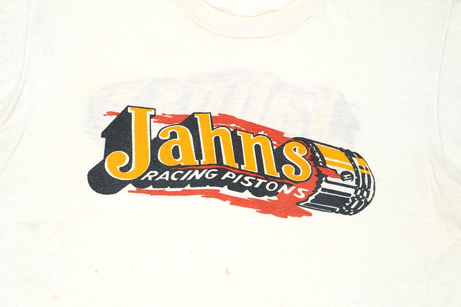 70's～ ''JAHNS RACING PISTONS'' 両面染み込みプリント Tシャツ 実寸(M位)