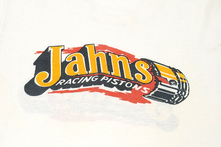 70's～ ''JAHNS RACING PISTONS'' 両面染み込みプリント Tシャツ 実寸(M位)