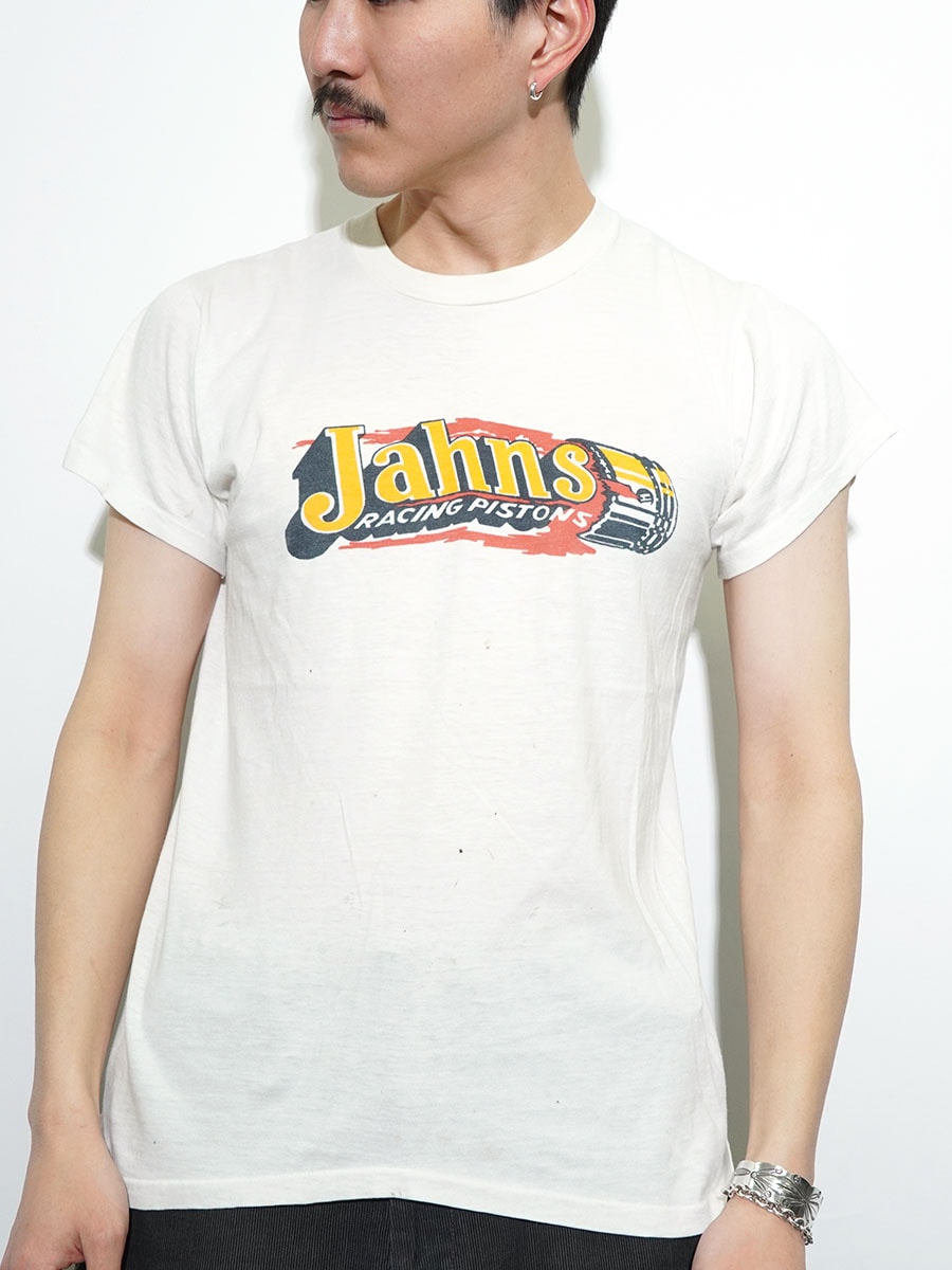 70's～ ''JAHNS RACING PISTONS'' 両面染み込みプリント Tシャツ 実寸(M位)