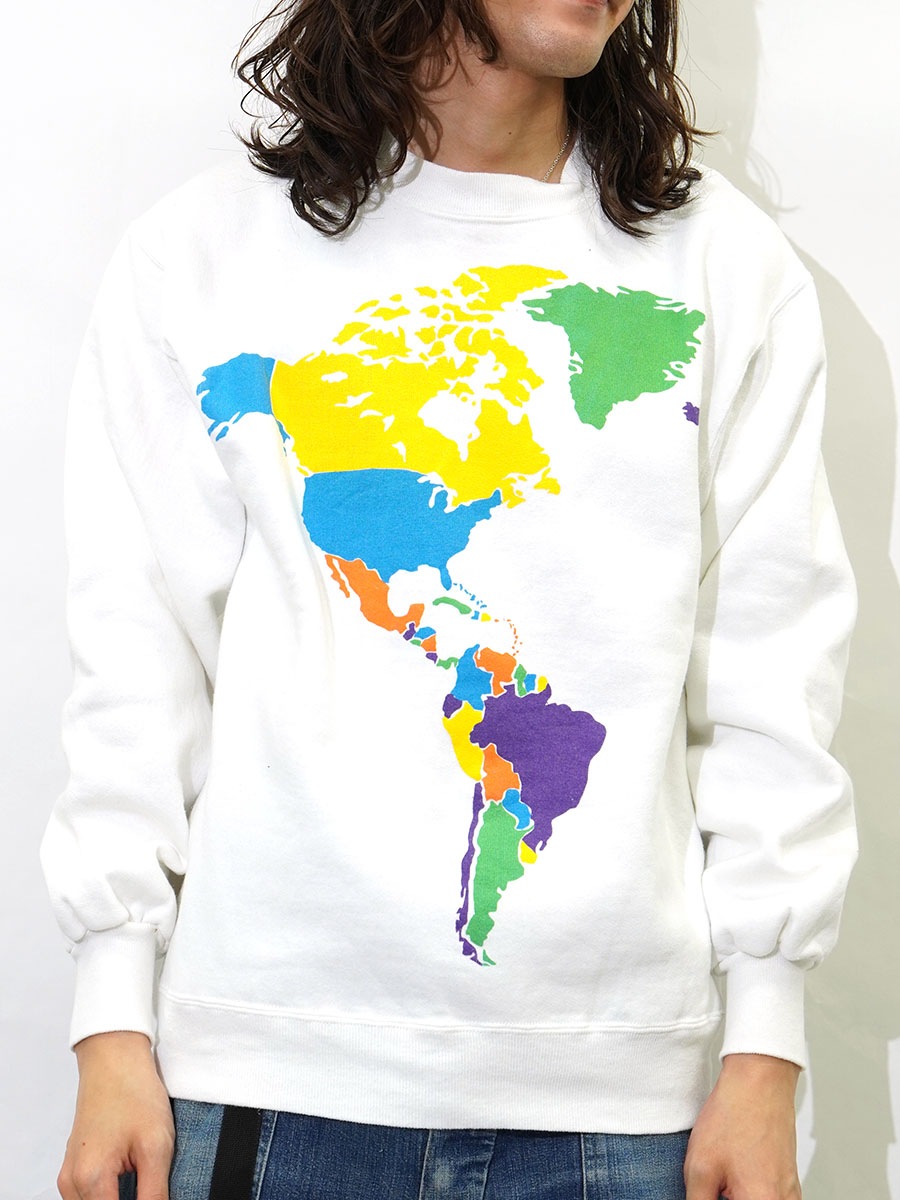 90's JERZEES SUPER SWEATS 世界地図 スウェット ホワイト 表記(M) USA
