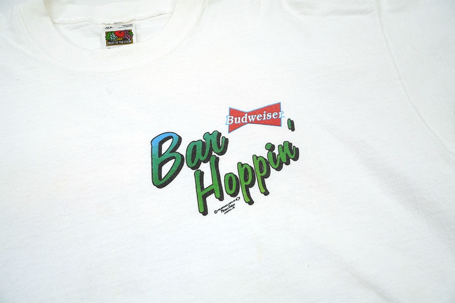 90's anvil ''Budweiser'' カエル 両面プリント Tシャツ ホワイト 表記