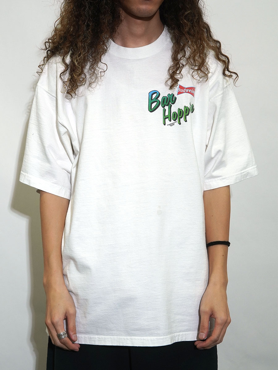 90's anvil ''Budweiser'' カエル 両面プリント Tシャツ ホワイト 表記