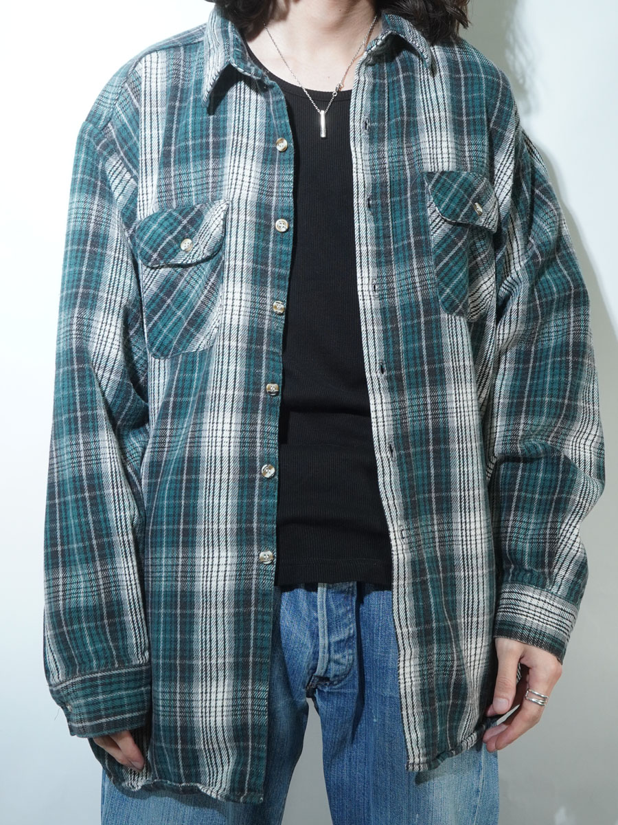 90'S FIVEBROTHER PLAID FLANNEL SHIRT (SIZE. TALLMAN 2-XLARGE