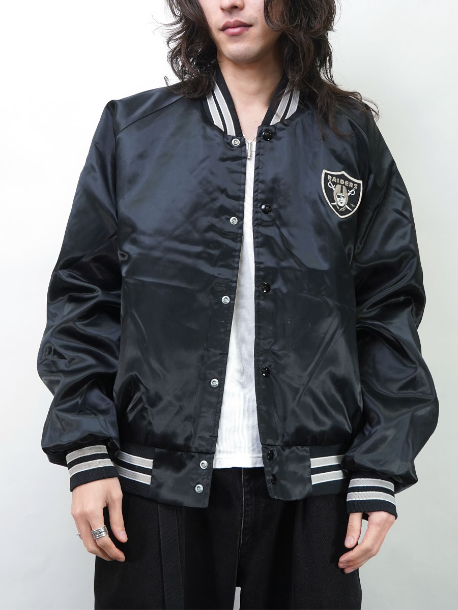 80s Chalk Line RAIDERS スタジャン 黒 USA製 XL 80's Chalk Line ''RAIDERS'' サテンスタジャン 表記(XL) 黒 USA製