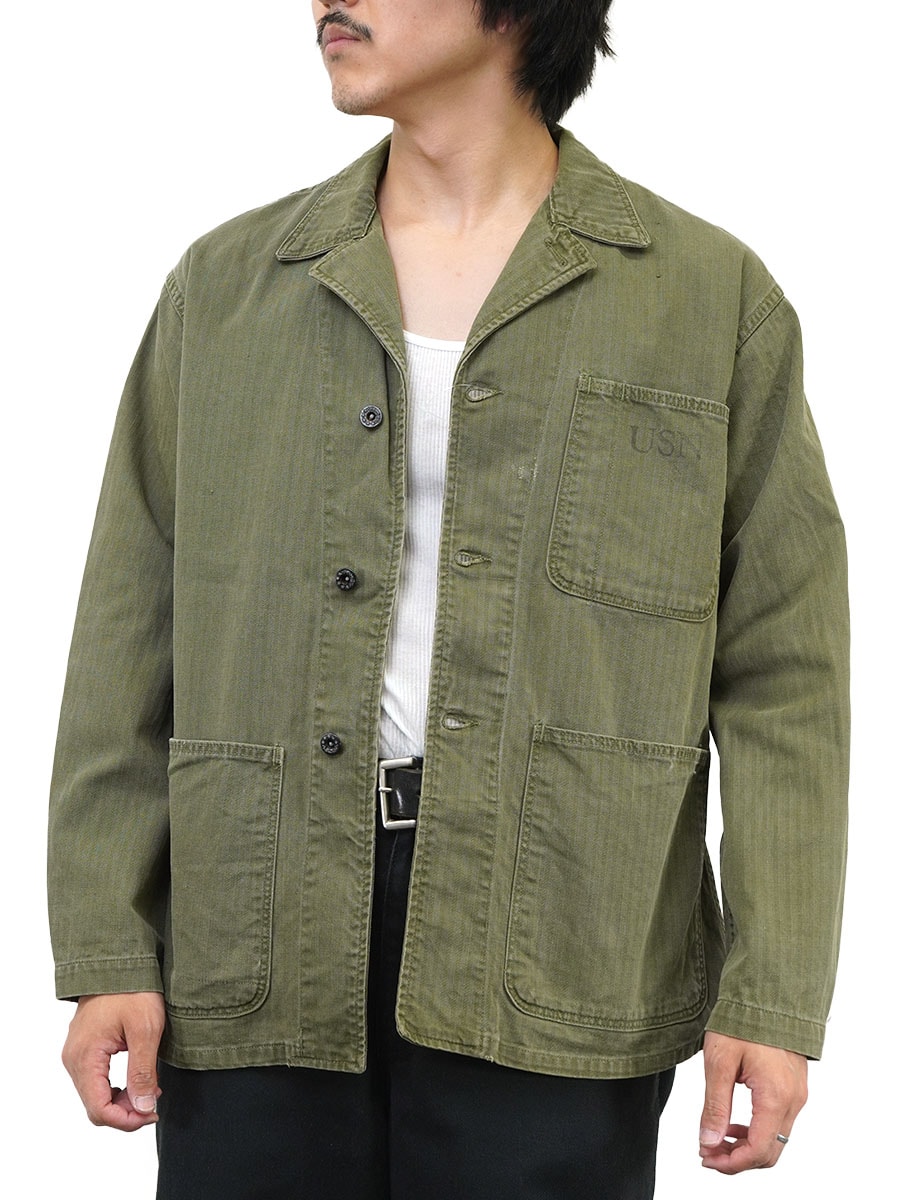 40s usn us navy ダウンポケット　hbtジャケット WW2 U.S.NAVY HBT JACKET（DOWN POCKET/SZ 36） - 古着屋