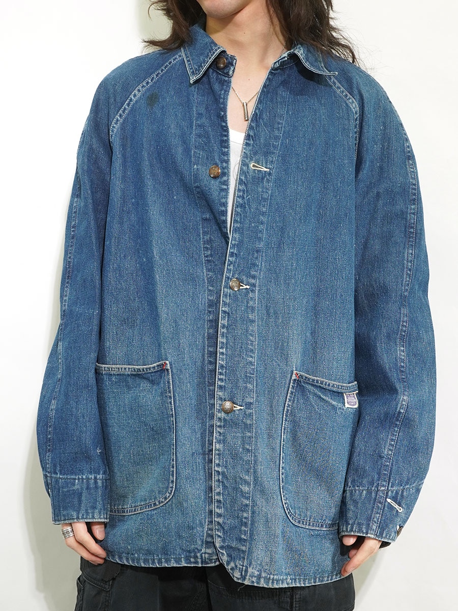 40s デニム カバーオール 雰囲気系 ダブルステッチ 台襟 検 50s 40's PAY-DAY WWⅡ ダブル襟 2ポケット デニムカバーオール 良雰囲気