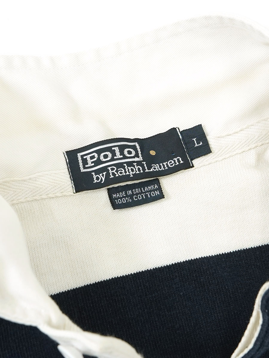 ラルフローレン 100%コットン 白×紺ボーダー ラガーシャツ 表記(L