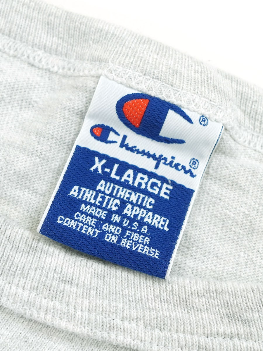 90's 青刺繍タグ チャンピオン スクリプトロゴ ポケット付きT