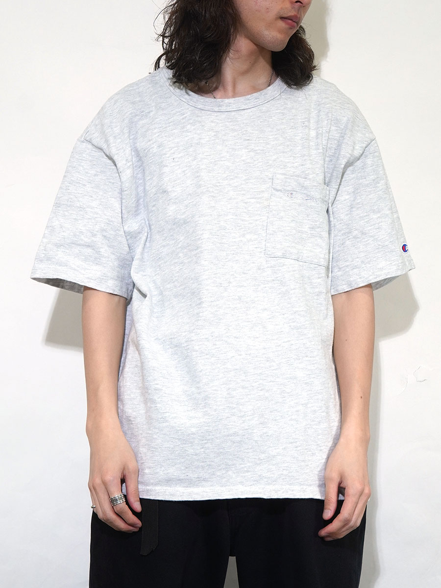 90's 青刺繍タグ チャンピオン スクリプトロゴ ポケット付きT