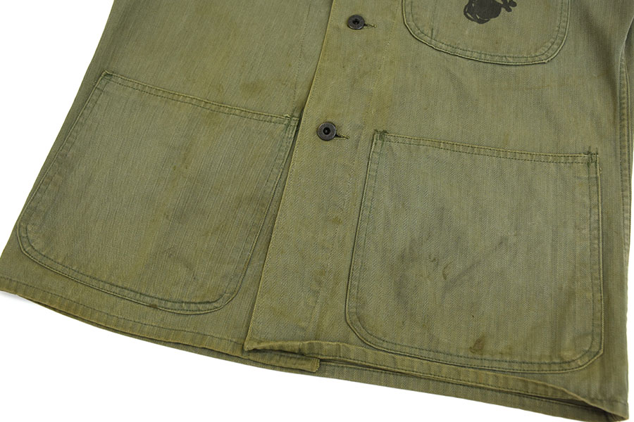 40s USMC usmc p-41 HBT ミリタリージャケット ステンシル USMC P-41 HBT UTILITY JACKET WITH STENCIL（BIG SIZE） - 古着