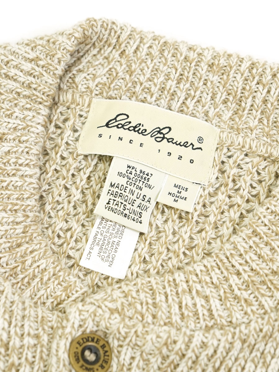 90's EDDIE BAUER ハーフボタン コットンジープニット 表記(M) USA製