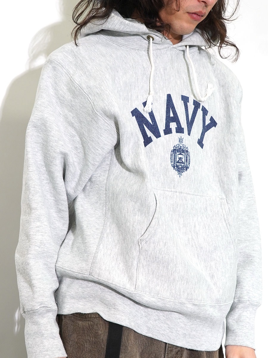 80's プリントタグ チャンピオンRWパーカ ''NAVY'' 染み込みプリント