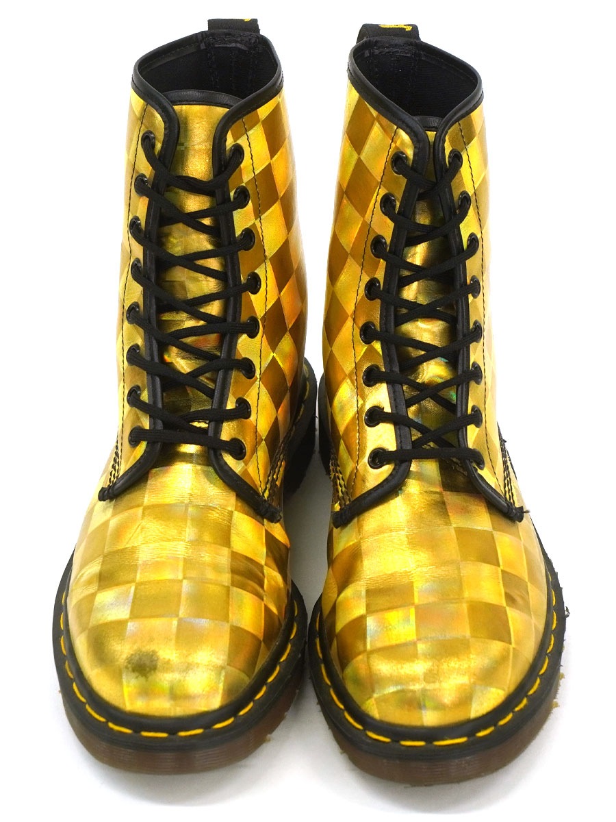 DR.MARTENS 8 HOLE BOOTS HOLOGRAPHIC GOLD (SIZE.UK8) MADE IN ENGLAND