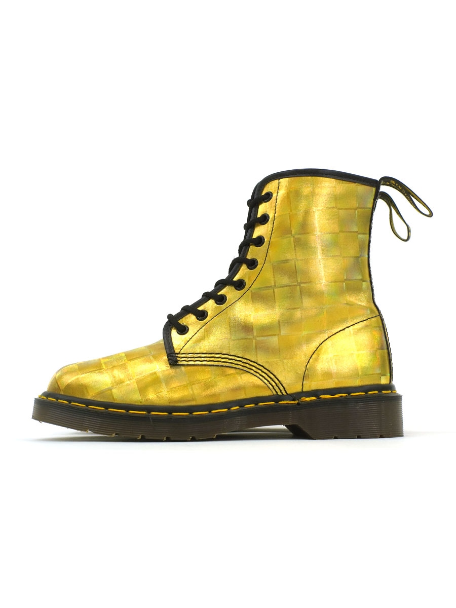 DR.MARTENS 8 HOLE BOOTS HOLOGRAPHIC GOLD (SIZE.UK8) MADE IN ENGLAND