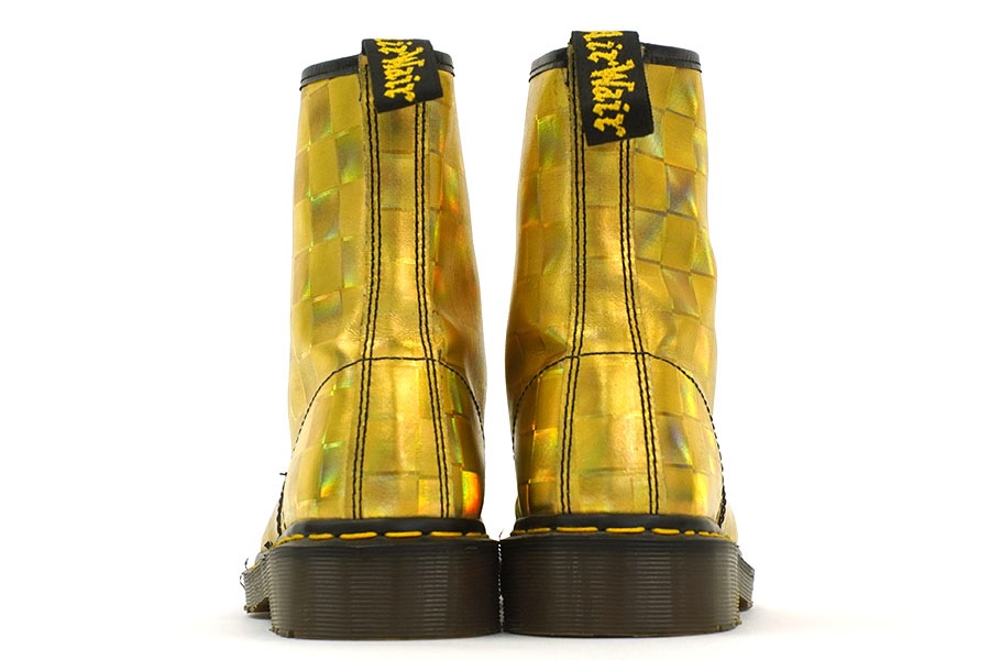 DR.MARTENS 8 HOLE BOOTS HOLOGRAPHIC GOLD (SIZE.UK8) MADE IN ENGLAND
