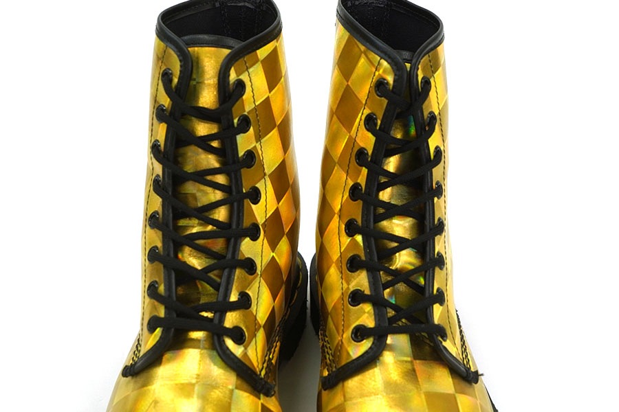 DR.MARTENS 8 HOLE BOOTS HOLOGRAPHIC GOLD (SIZE.UK8) MADE IN ENGLAND