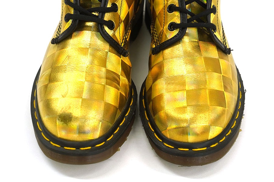 DR.MARTENS 8 HOLE BOOTS HOLOGRAPHIC GOLD (SIZE.UK8) MADE IN ENGLAND
