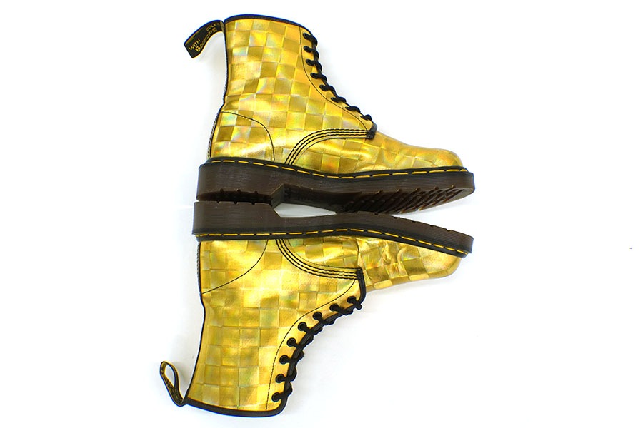 DR.MARTENS 8 HOLE BOOTS HOLOGRAPHIC GOLD (SIZE.UK8) MADE IN ENGLAND