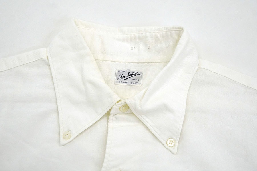 60'S MANHATTAN LONG SLEEVE BUTTON DOWN SHIRT WHITE (SIZE.15 1/2