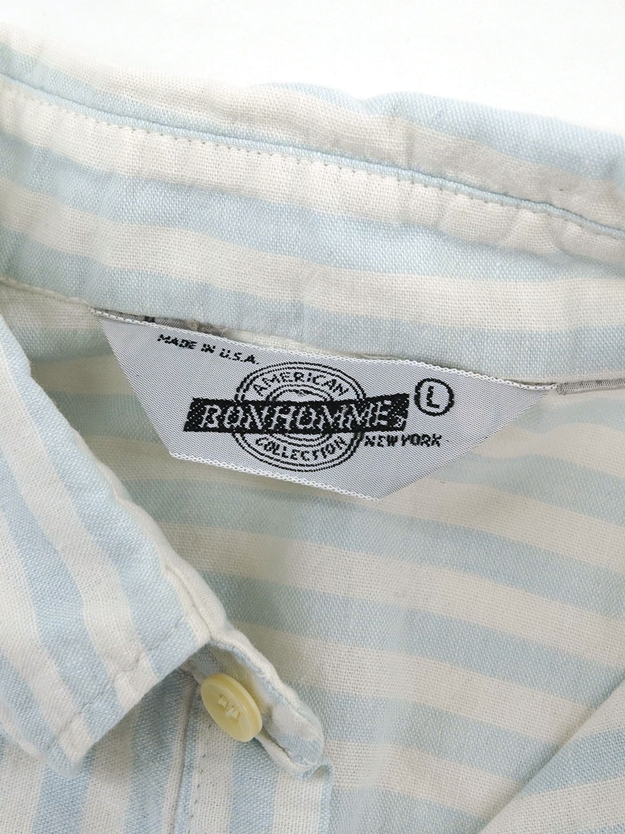 80's BONHOMME ストライプ柄 デザインシャツ 表記(L) USA製