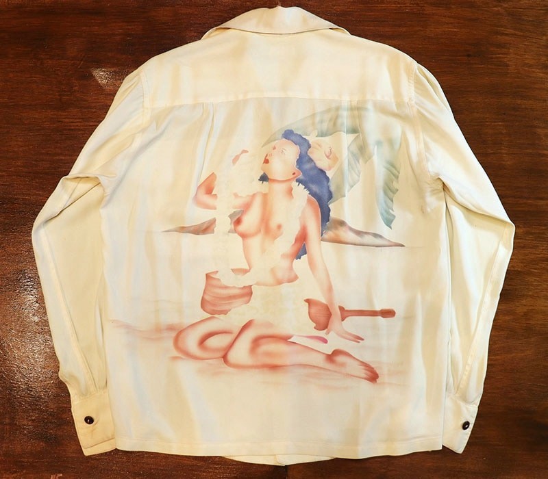1940s L/S BACK PANEL HAWAIIAN , Size  L