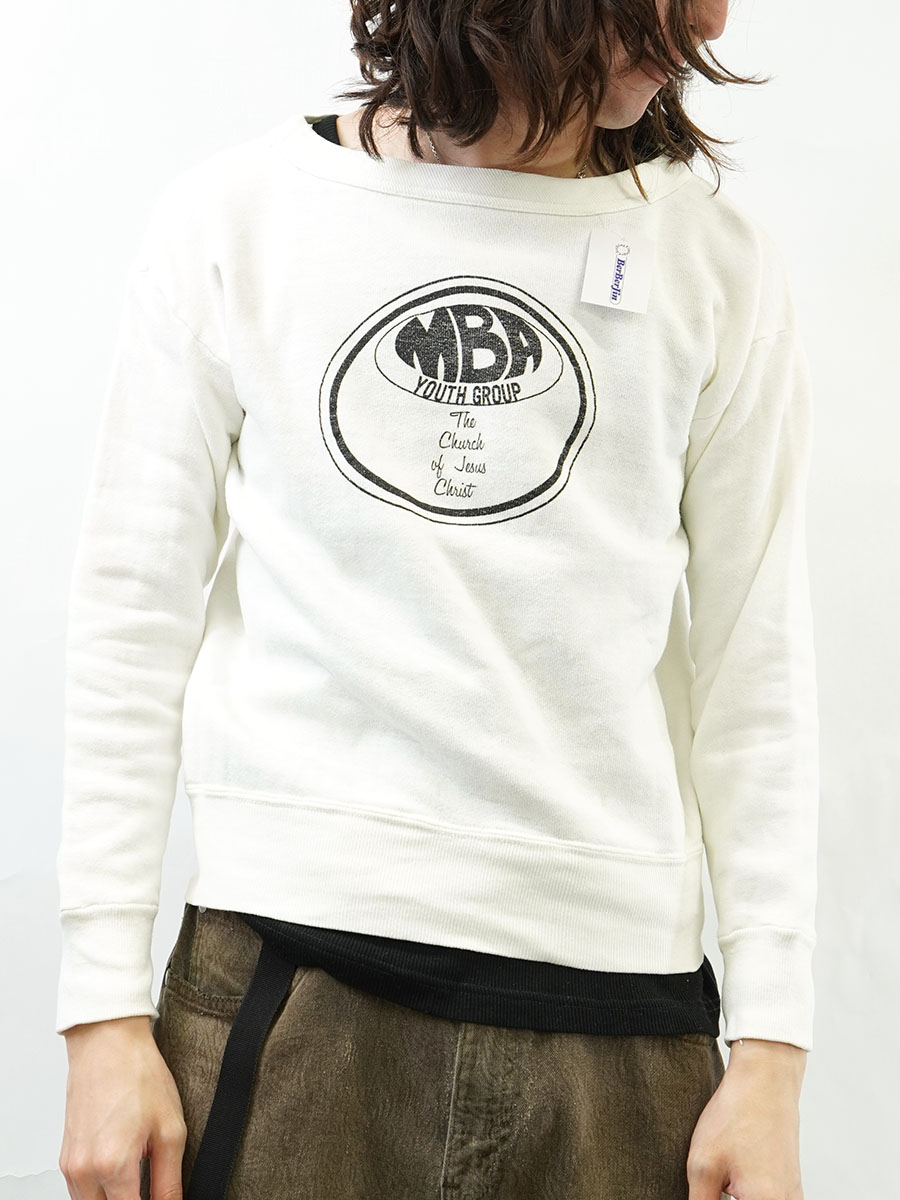 60's ''MBA YOUTH GROUP THE CHUCH OF JESUS CHRIST'' 黒プリント スウェット ホワイト 実寸(S位)