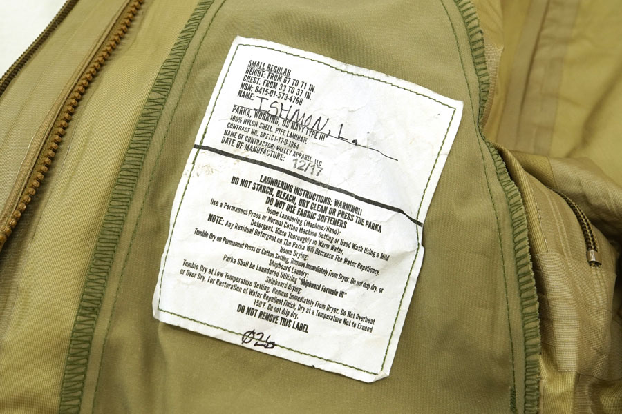 17's U.S.NAVY NWU TYPE III AOR2 GORE-TEX ワーキングパーカ 表記