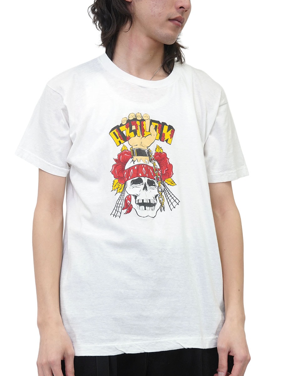80's FRUIT OF THE LOOM ''AZTLON'' スカルプリント Tシャツ ホワイト