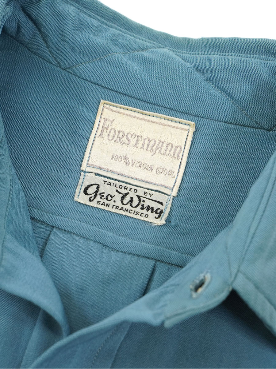 60's Forstmann 100％ VIRGIN WOOL ロングスリーブシャツ スチールブルー 実寸(L位)