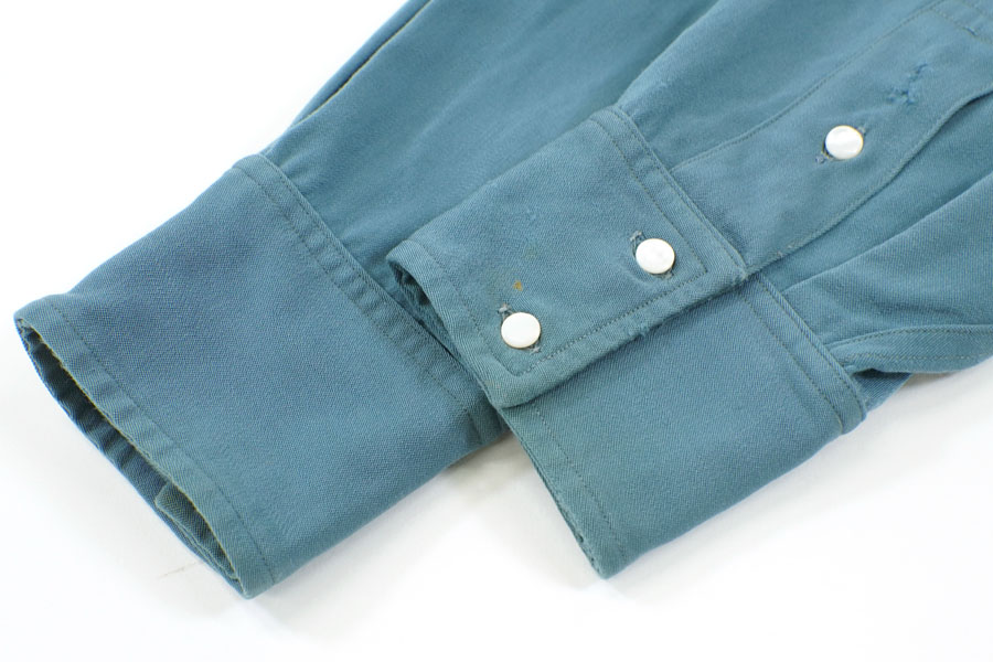 60's Forstmann 100％ VIRGIN WOOL ロングスリーブシャツ スチールブルー 実寸(L位)