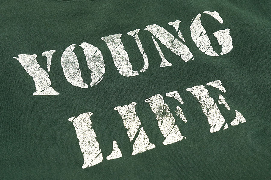 90's 刺繍タグ チャンピオン RWクルー ''YOUNG LIFE'' グリーン 表記(XXL) USA製