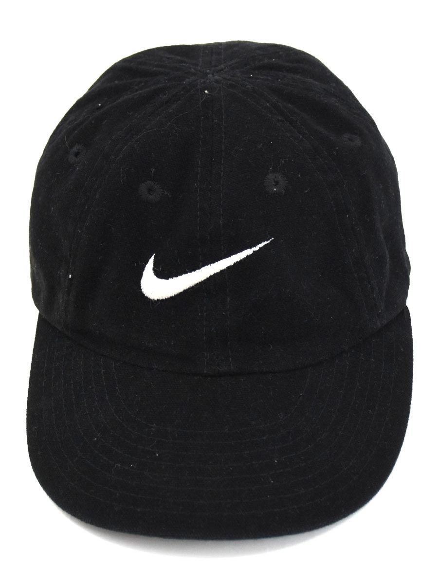 90's NIKE スウォッシュロゴ刺繍 8パネルキャップ ブラック 表記