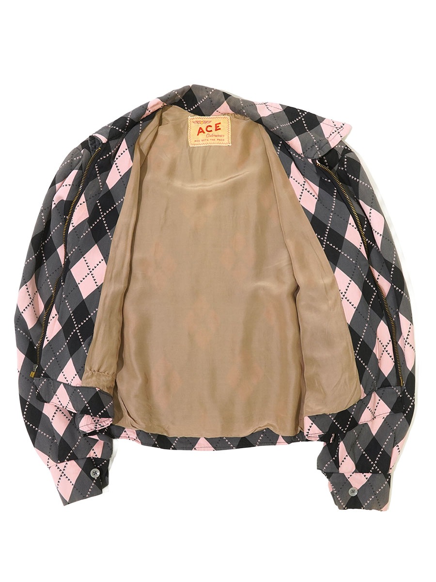 50's ACE Outerwear アーガイル柄 レーヨンギャバブルゾン ピンク！ 実寸(M位)