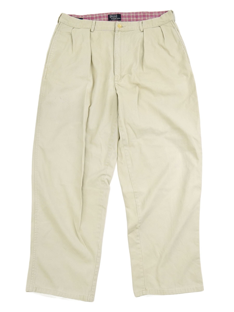 RALPH LAUREN 2 TUCK COTTON PANTS LIGHT BEIGE (SIZE.W35 L30) MADE