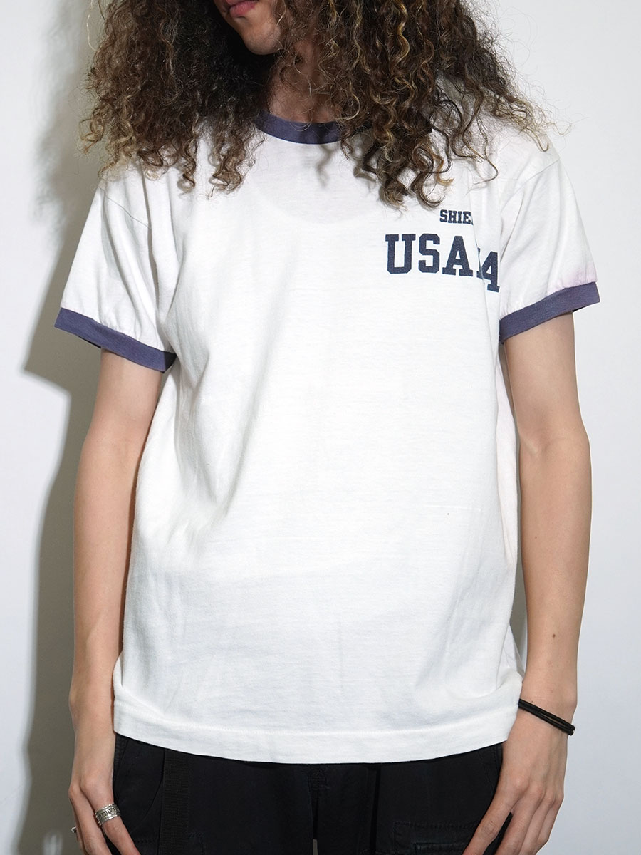 70's　USAFA　チャンピオン　バータグ　リンガーTシャツ　L　バータグ 70's バータグ チャンピオン ''USAFA SHIER'' 染み込みプリント