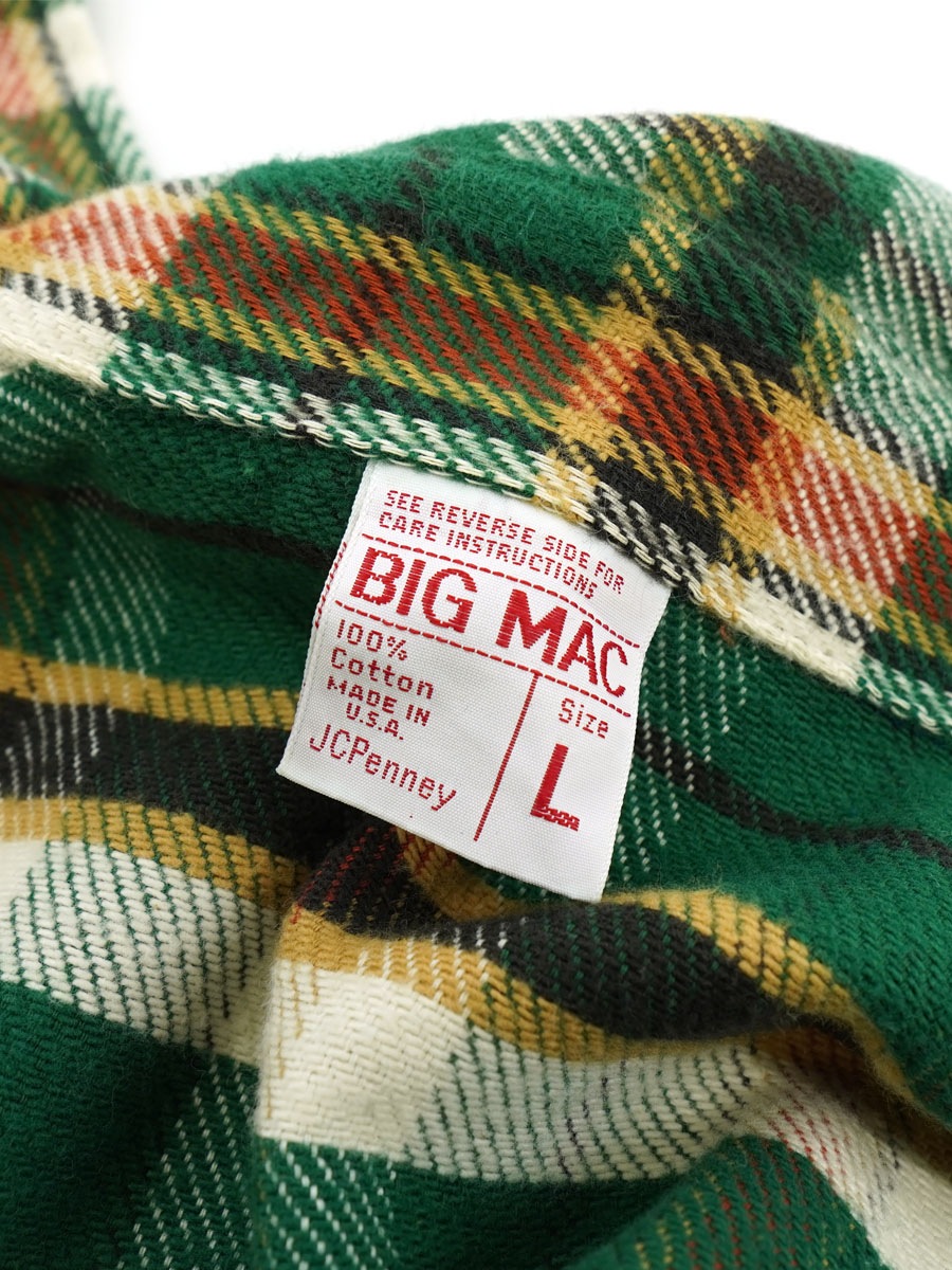 好配色チェック&神サイズ70s単色タグBIG MACネルシャツUSA製XL ビンテージ70s単色タグBIG MAC ネルシャツSビッグマック好配色