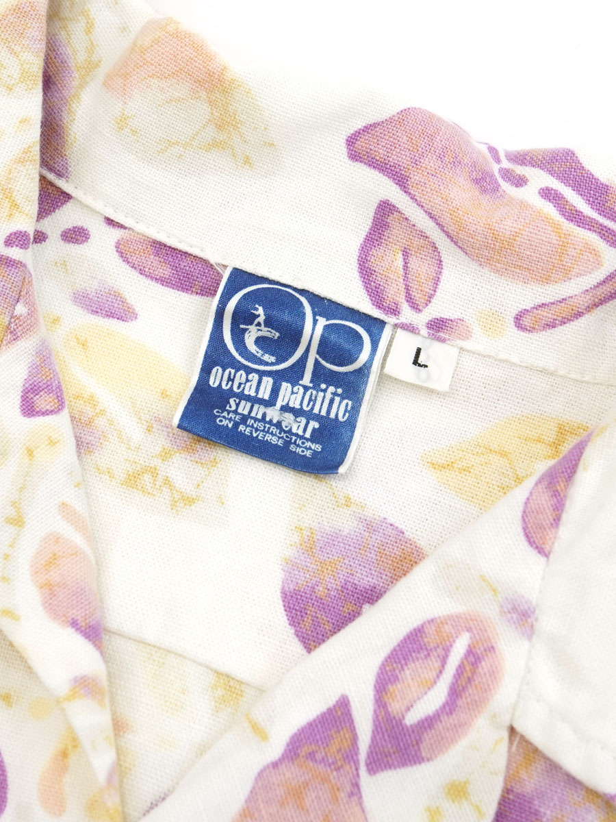 70's OP ボタニカル柄 コットンハワイアンシャツ 表記(L)