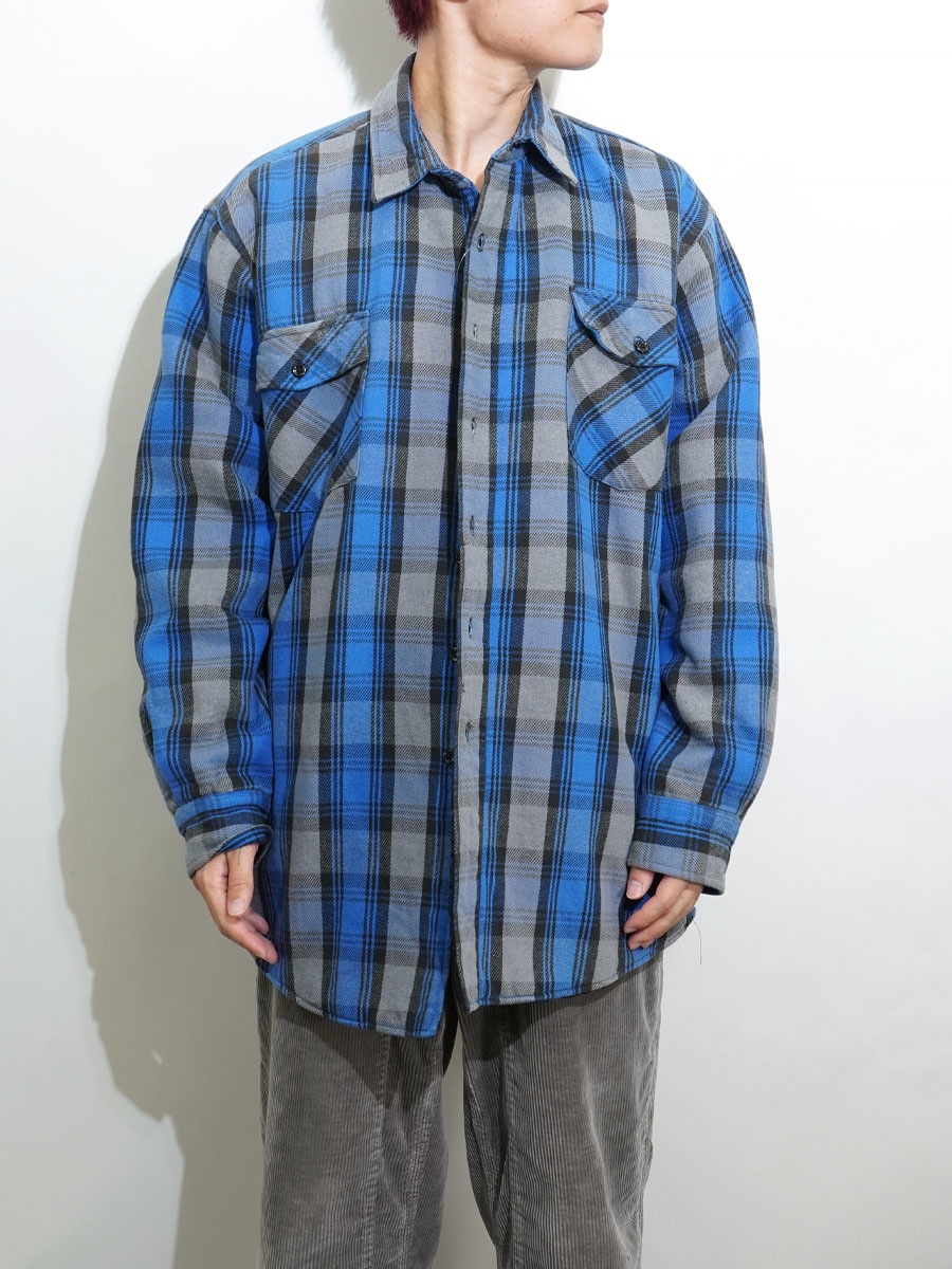 90's FIVEBROTHER 青黒灰チェック キルティングライナー フランネル