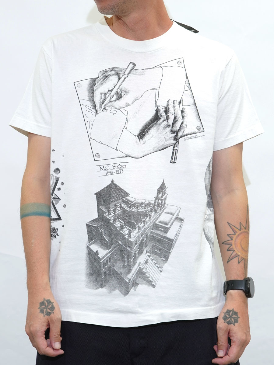 90's SOF TEE M.C.エッシャー マルチパターン アートTシャツ 表記(M